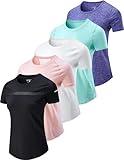 5 Pack Women's Quick Dry Short Sleeve T Shirts, Athletic Workout Tee Tops for Gym Yoga Running (Set 2, Large)