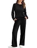 Saloogoe Womens Loungewear Set Travel Two Piece Outfits Sweat Suit Sets Fall Outfits 2024 Cozy Airport Clothing Athleisure Black Sweatshirts XL