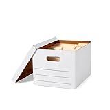 Amazon Basics Storage and Filing Boxes With Lid and Handles, Legal/Letter Size, Basic Duty, Pack of 20, White, 16.2" L x 12.5" W x 10.5" H