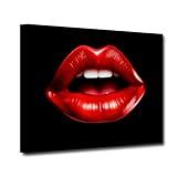 CXHOSTENT Red Lips Canvas Wall Art Abstract Black Red Woman Lips Art Poster Fashion Sexy Red Lip Pictures for Girls Room Decor Framed (Lips-2, 12.00"x18.00")