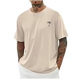 NTACZA Deal of The Day Mens Summer Casual Shirts 2024 Trendy Loose Short Sleeve Crew Neck Pattern Printed Tee Fashion Solid Color T-Shirts Khaki