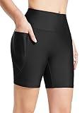 BALEAF Swim Shorts Women Bathing Suit Bottoms 6" Modest Swimsuits Tankini Tummy Control Board Shorts Swimwear High Waisted Biker Shorts Boyshorts Black XL