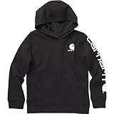 Carhartt Boys' Long Sleeve Hooded Sweatshirt, Caviar Black, Large (14/16)