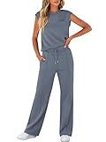 ANRABESS Women's Summer 2 Piece Outfits Casual Sleeveless Sweatsuits Matching Wide Leg Tracksuits Lounge Sets Fashion Clothes X-Large