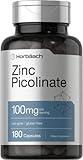 Horbäach Zinc Picolinate 100mg | 180 Capsules | High Potency | Non-GMO, Gluten Free | Zinc Supplement