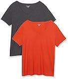 Amazon Essentials Women's Short-Sleeve V-Neck T-Shirt (Available in Plus Size), Pack of 2, Charcoal Heather/Tomato Red, 2X