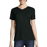 Hanes Comfortblend Women's Cool DRI Performance V-Neck T-Shirt, Moisture-Wicking Short Sleeve Tee, 40+ UPF Protection, Black, Medium