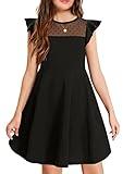 Arshiner Girls Dress Summer Ruffle Sleeve Mesh A Line Casual Party Dresses with Pockets 6-7 Years Black