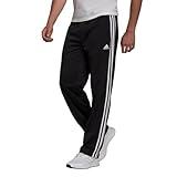 adidas Men's Essentials Warm-up Open Hem 3-stripes Tracksuit Bottoms, Black/White, Large/31" Inseam