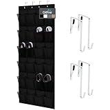 HOME GENIE Over The Door Hanging Shoe Organizer, 24 Breathable Mesh Pockets, Closet Rack Storage Holder, Stay in Place Hooks Hang on Closets, Hanger Holds Up to 40 lbs for Shoes, Accessories, Black