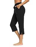 LEXISLOVE Capris for Women Casual Summer Wide Leg Crop Pants Loose Comfy Drawstring Yoga Jogger Capri Pants with Pockets Black L