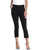 HDE Pull On Capri Pants for Women with Pockets Elastic Waist Cropped Pants Black - M