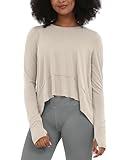 ODODOS Long Sleeve Tee for Women with Thumb Hole Athletic Gym Workout Crop Tops Yoga Shirts, Abalone, Medium