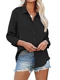 siliteelon Womens Button Down Shirts Dress Shirts Long Sleeve Wrinkle Free Collared Work Office Blouses Chiffon Tops - Black S