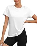 KevaMolly White Workout Tops for Women UPF50+ Breathable Loose Fit Yoga T Shirts Short Sleeve Running Gym Athletic Tee Top XL