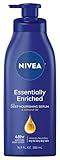 NIVEA Essentially Enriched Body Lotion for Dry Skin, 48-Hour Moisturizing Lotion with Deep Nourishing Serum and Almond Oil, 16.9 Fl Oz Pump Bottle