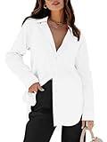 siliteelon Womens Button Down Shirts Dress Shirts Long Sleeve Blouses Wrinkle Free Solid Tunics Tops with Pockets - White M