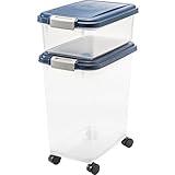 IRIS USA 30 lbs & 11 lbs Combo Airtight Dog Food Storage Container, Stackable Treat Box, Wheels, Keep Fresh, Easy Mobility, Navy