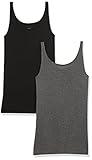 Amazon Essentials Women's Slim-Fit Thin Strap Tank Top, Pack of 2, Black/Charcoal Heather, Medium