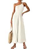 ANRABESS Women's Summer Straps One Shoulder Dressy High Waist Casual Wide Leg Jumpsuit Romper with Pockets 502mibai-S