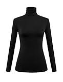 Womens Long Sleeve Turtleneck Tops Casual Base Layer Lightweight Shirts 2024 Lady Fashion (Black X-Small)