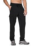 BALEAF Men's Hiking Pants Waterproof Lightweight Quick Dry Cargo Travel Elastic Waist Strentch Straight Leg UPF 50+ for Work Athletic Black Size M