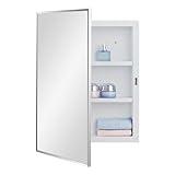 IDYLLOR Plastic Bathroom Medicine Cabinet with Framed Mirror 16 x 22 inch, Surface and Recessed Mount