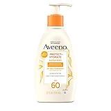 Aveeno Protect + Hydrate Sunscreen Moisturizing Body Lotion with Broad Spectrum SPF 60 and Prebiotic Oat, Weightless, Paraben, Oxybenzone, and Oil Free Sunscreen, 12 FL OZ