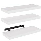 AMADA HOMEFURNISHING Floating Shelves, Wall Shelves for Bathroom/Living Room/Bedroom/Kitchen Decor, White Shelves with Invisible Brackets Set of 3 - AMFS08