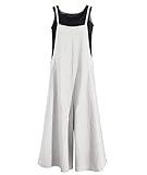 YESNO Women Casual Loose Long Bib Pants Wide Leg Jumpsuits Baggy Cotton Rompers Overalls with Pockets (M PZZTYP2 Hemp)