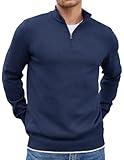 COOFANDY Men's Quarter Zip Sweater Casual Slim Fit Long Sleeve Pullover Sweaters Navy Blue