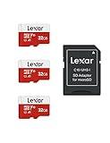 Lexar 32GB Micro SD Card 3 Pack, microSDHC UHS-I Flash Memory Card with Adapter - Up to 100MB/s, U1, Class10, V10, A1, High Speed TF Card (3 microSD Cards + 1 Adapter)