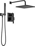 Delta Faucet Modern Raincan 2-Setting Square Shower System Including Rain Shower Head and Handheld Spray Black, Rainfall Shower System Brushed Black, Shower Valve Trim Kit, Matte Black 342701-BL