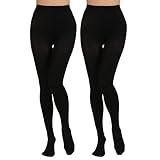 Paralinda 2 Pairs Women's Solid Color Tights 80D, Soft Opaque Microfiber Tights (Black, L/XL)