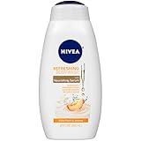 NIVEA Refreshing White Peach and Jasmine Body Wash, Scented Body Wash with Nourishing Serum, Plant-Derived Oils, Essential Skin Lipids and Vitamins, 20 Fl Oz Bottle