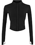 Yeokou Womens Active Zip Up Seamless Sports Running Track Jacket Tops with Thumbhole（Black-S）