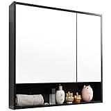 ALIMORDEN Medicine Cabinet with Mirror and Shelves, Bathroom Wood Wall Cabinet Over The Toilet, Vanity, (No Back Board), Recessed or Surface Mount, 30.07 Inch x 30 Inch, Black