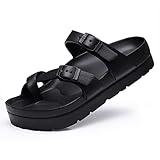 Goosecret Women's Platform Sandals with Arch Support Comfortable Foam Slides Lightweight Thick Soles | Adjustable Buckle | Ultra Cushion Black, 39(size 8-8.5)