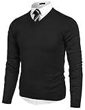 COOFANDY Men's Fashion V Neck Sweater Knit Slim Fit Long Sleeve Sweater Pullover Black