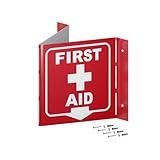 Yellow Safety: Stay Safe with our OSHA Compliant Folded Projecting First Aid Sign - 5"x7", 1mm Aluminum, Essential Workplace Safety Warning