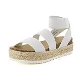 CUSHIONAIRE Women's Mandy Cork Espadrille Platform Sandal - Strappy Wedge with Arch Support, White 8.5