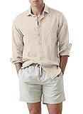 JMIERR Men's Cotton Linen Casual Stylish Button Down Shirt Long Sleeve Business Dress Shirts Fashion Summer Beach Shirts for Men Old Money Resort Wear with Pocket, US 43(L), B5 Beige