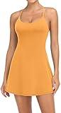 Workout Tennis Dress for Women with Built-in Bra Shorts, Adjustable Shoulder Straps and Pockets Yellow