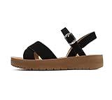 Soda Shoes Women Flat Sandals Flatform Ankle Buckle Criss Cross Band Straps Chester-S Black 6