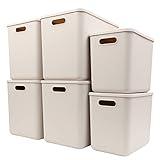 Yishyfier Plastic Storage Baskets With Lid Organizing Container Lidded Knit Storage Organizer Bins for Shelves Drawers Desktop Closet Playroom Classroom Office (4XL+2L, Light grey)