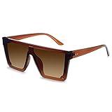 STORYCOAST Oversized Square Sunglasses for Women Men Fashion Siamese Lens Style Flat Top Shield Shades Brown-Gradient Brown Lens