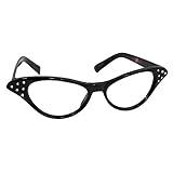 Hip Hop 50's Shop Womens Cat Eye Rhinestone Glasses (Black)