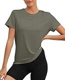 KevaMolly Olive Green Workout Tops for Women UPF50+ Breathable Loose Fit Yoga T Shirts Short Sleeve Running Gym Athletic Tee Top L