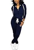 Mrskoala Two Piece Outfits for Women Tracksuit Sweat Suits Workout Jogging Sets Loungewear with Pocket Dark Blue XL