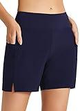 BALEAF Women's Swim Shorts 2024 Tummy Control Swimsuit Bathing Suit Bottoms 5" High Waisted Swimming Board Tankini Shorts Navy Blue M